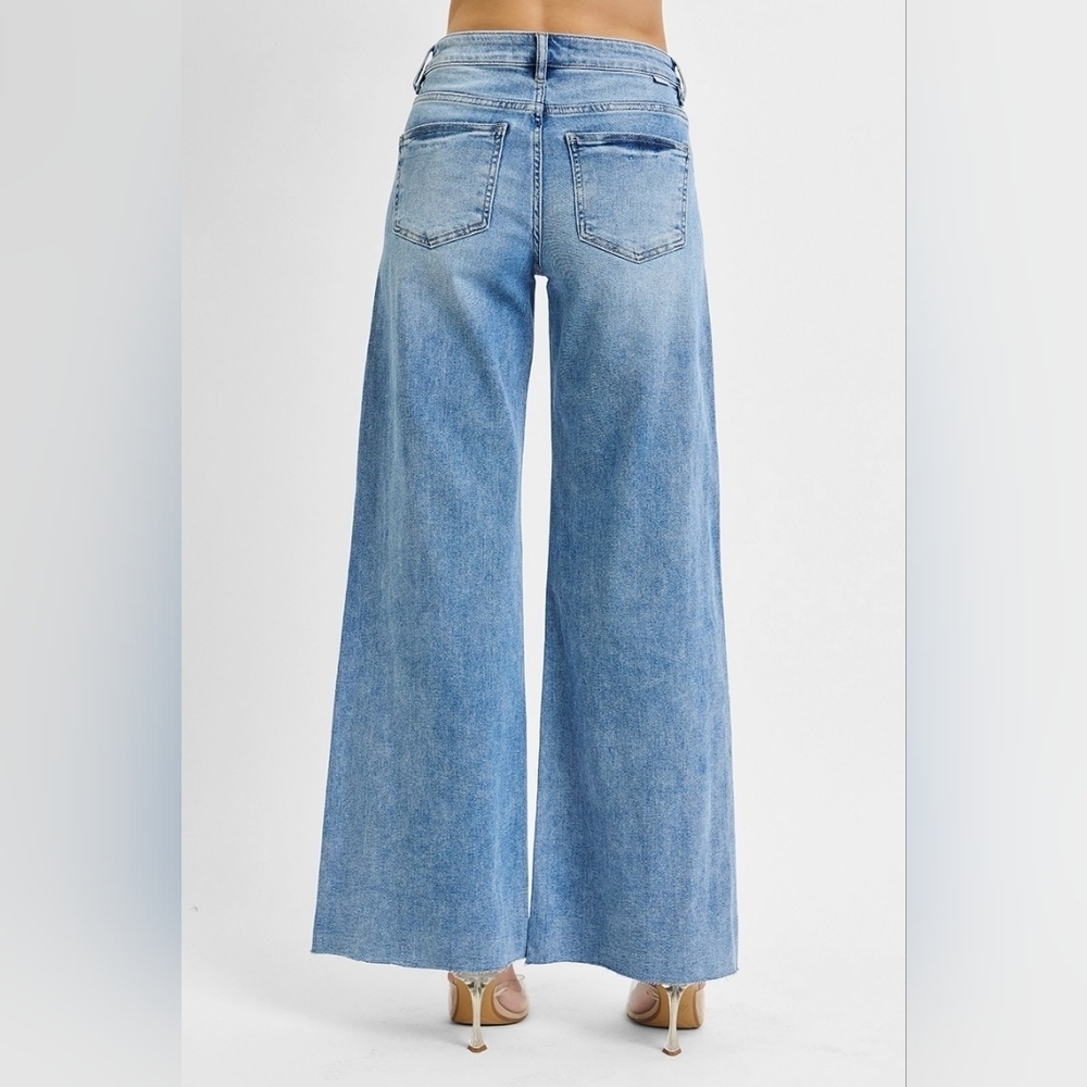 RISEN HR Tummy Control Light Wash Wide Leg Palazzo Denim Jeans Various NEW - Picture 9 of 12